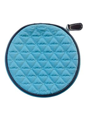 Ann Taylor Loft Vintage CD Case Blue Round Zipper Travel Disc Holder Storage 6”